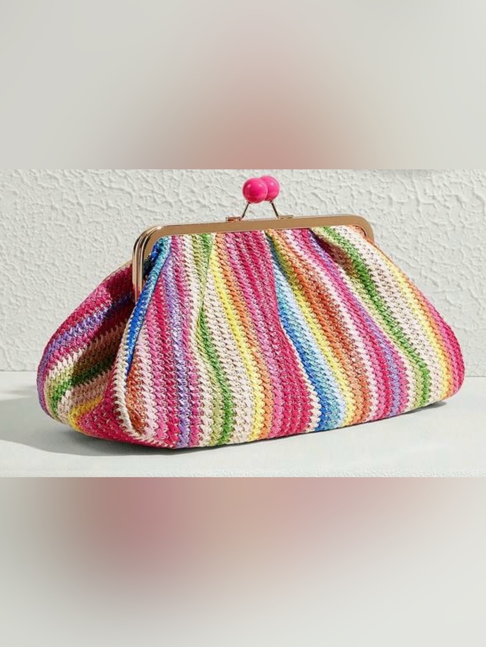 Colorful Striped Kiss Lock Crochet Clutch Bag - Vibrant Multicolor